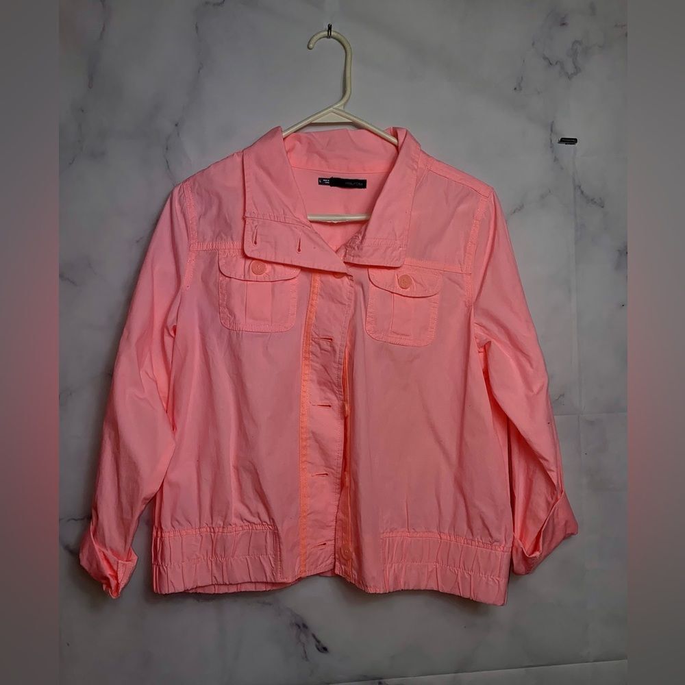 Maurices Long sleeve 100% Cotton Stand Up Button Down Jacket Pink Women’s L